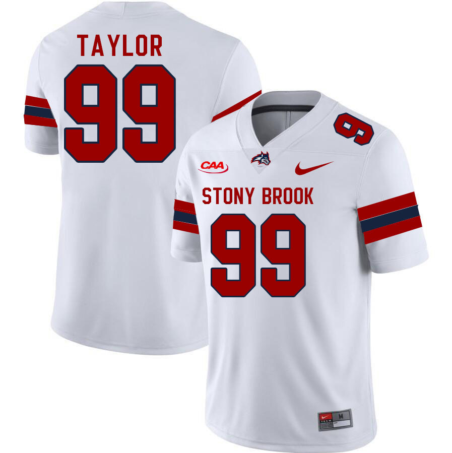 Stony Brook Seawolves #99 Clayton Taylor College Football Jerseys Stitched Sale-White